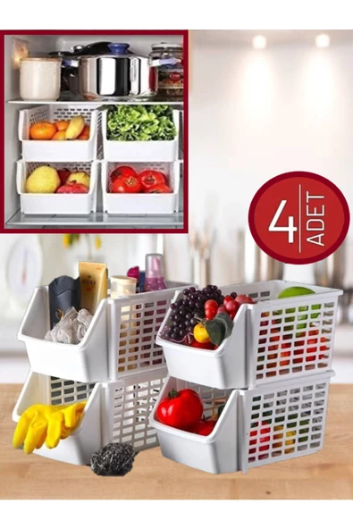 4'lü Set Üst Üste Eklenebilir Banyo Mutfak Rafı - Mutfak Düzenleyici