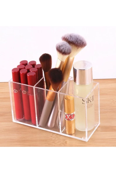 2 Adet Kristal 3 Bölmeli Organizer Takımı AK765- Makyaj Fırçası Ruj Düzenleyici - 2
