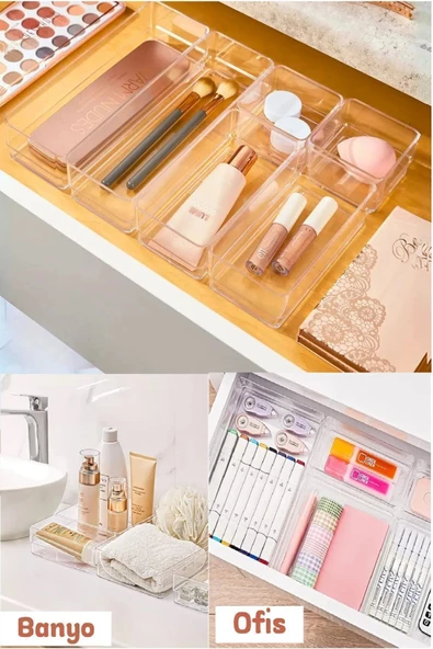 6 Parça Lv216 Çekmece Içi Düzenleyici Banyo Makyaj Organizer Takı Kutusu Modüler Peçetelik Kalemlik - Resim 2