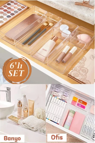 6 Parça Lv216 Çekmece Içi Düzenleyici Banyo Makyaj Organizer Takı Kutusu Modüler Peçetelik Kalemlik