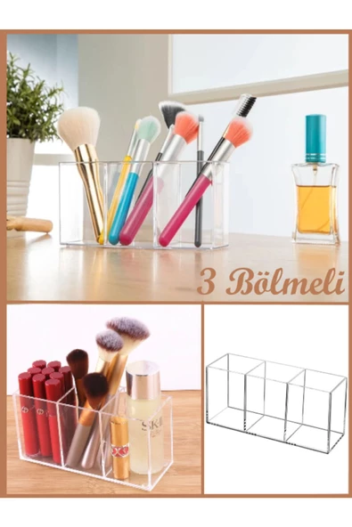Kristal 3 Bölmeli Organizer Takımı AK765- Makyaj Fırçası Ruj Düzenleyici