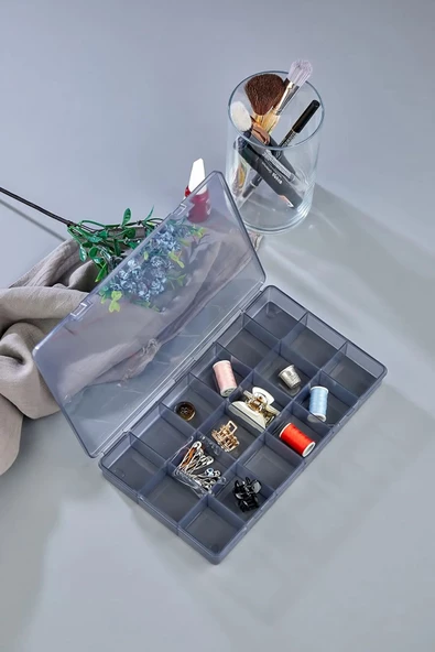 5 Adet Füme 18 Bölmeli Avantajlı Takı Aksesuar Saklama Kutusu - DDLC-902 - Resim 2