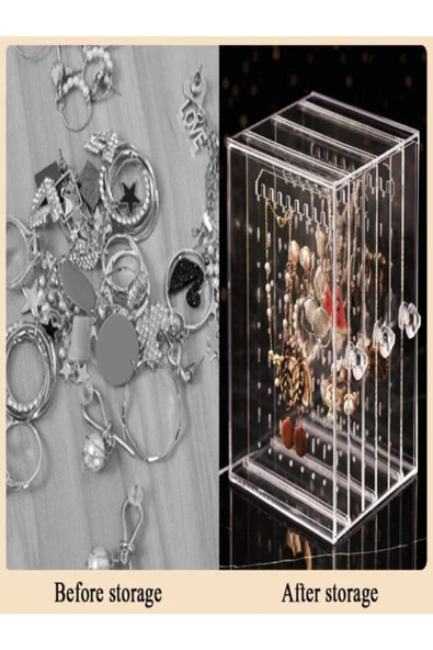 2 Adet Akrilik Çekmeceli Takı Düzenleyici Stand AK731 - Kolye Küpe Bileklik Organizeri - 2