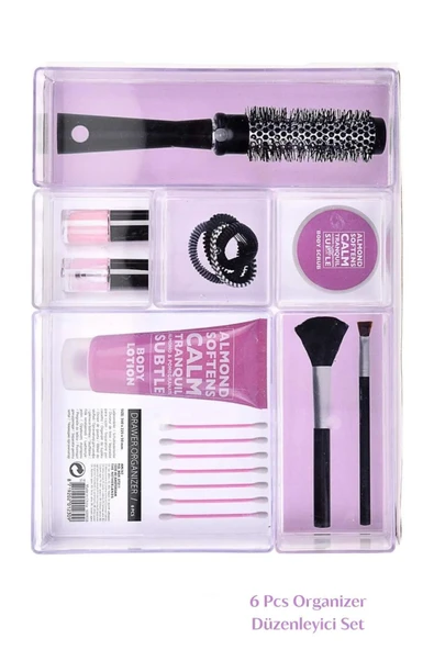 6 Parça Lv216 Çekmece Içi Düzenleyici Banyo Makyaj Organizer Takı Kutusu Modüler Peçetelik Kalemlik - Resim 6