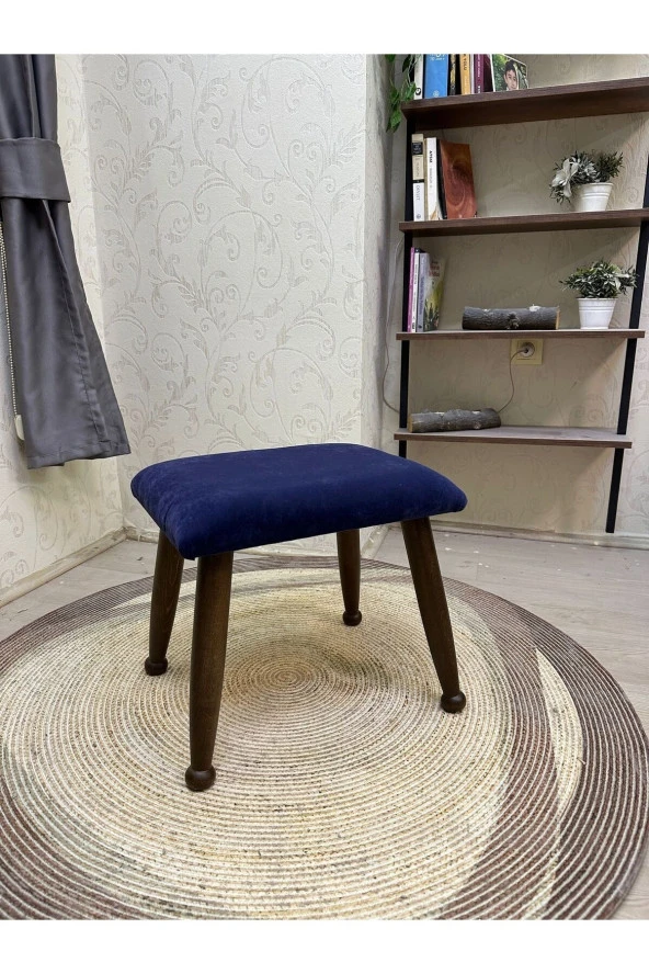 Asedia Trend Ceviz Lacivert Ahşap Ayak Uzatma Pufu Makyaj Koltuğu Bench Tabure ürün görseli