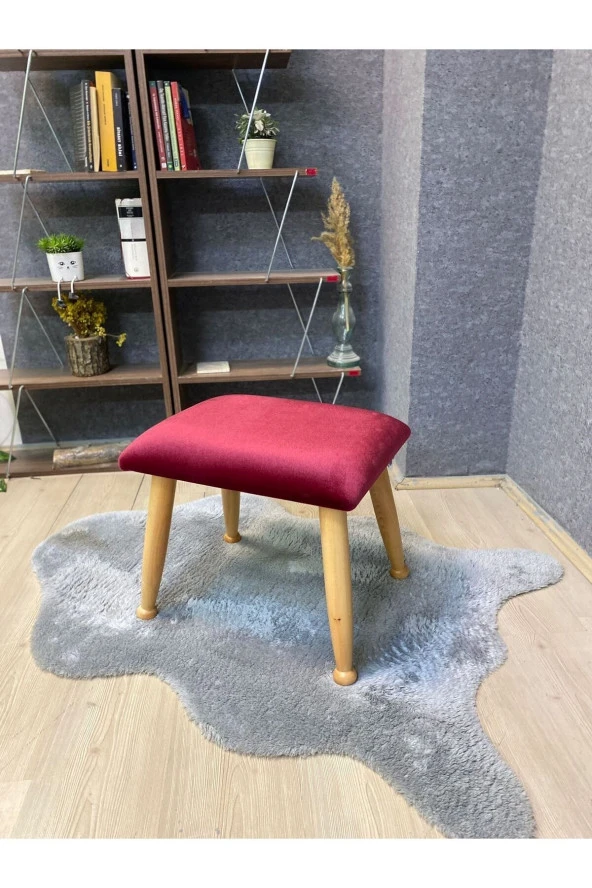 Asedia Trend Naturel Bordo Ahşap Ayak Uzatma Pufu Makyaj Koltuğu Bench Tabure