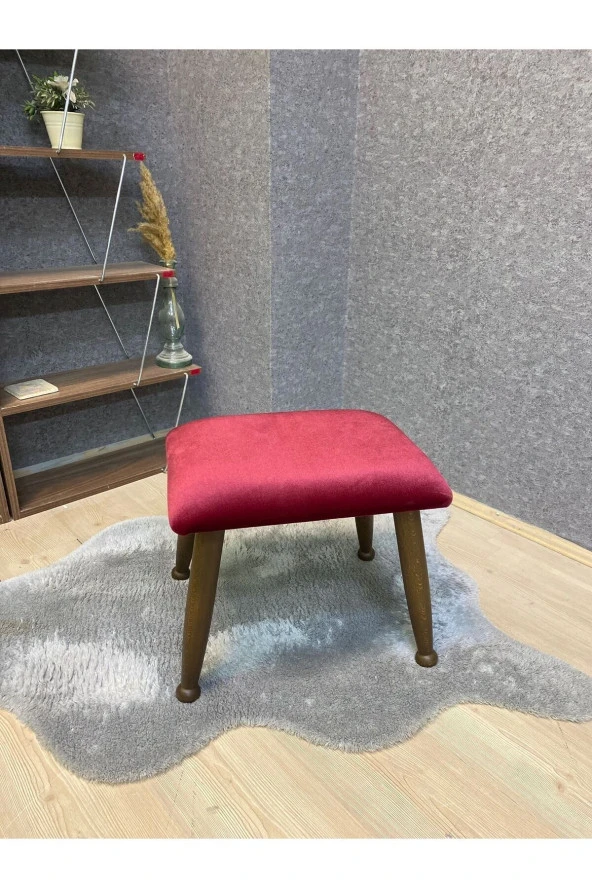 Asedia Trend Ceviz Bordo Ahşap Ayak Uzatma Pufu Makyaj Koltuğu Bench Tabure