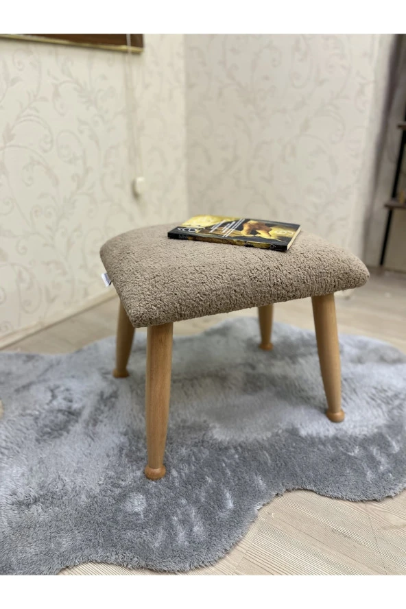 Asedia Trend Naturel Teddy Kahve Ahşap Ayak Uzatma Pufu Makyaj Koltuğu Bench Tabure
