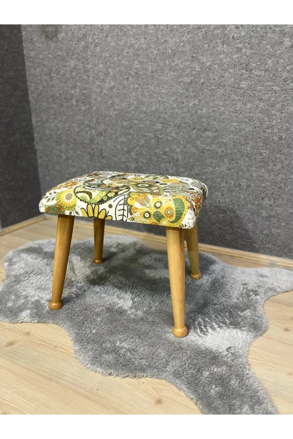 Asedia Trend Naturel Yeşil Retro Ahşap Ayak Uzatma Pufu Makyaj Koltuğu Bench Tabure