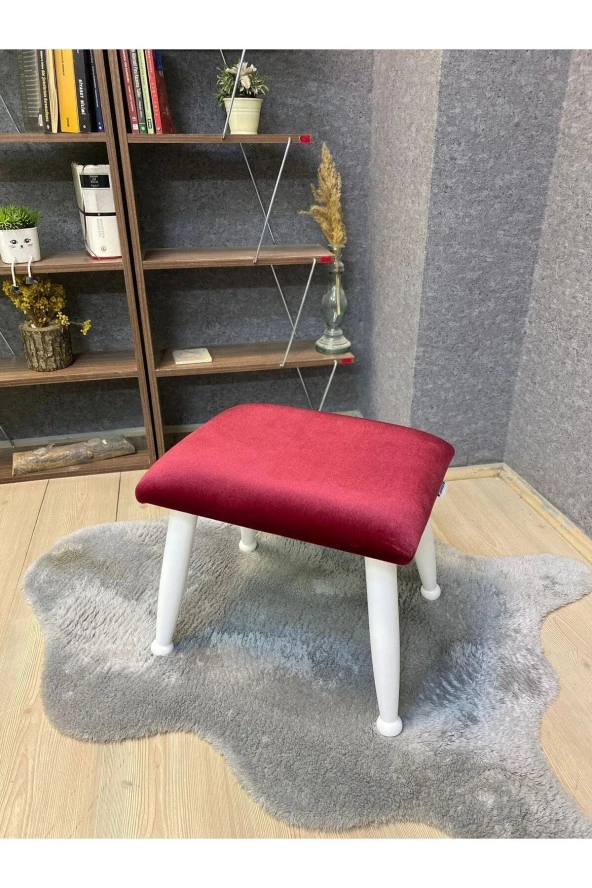 Asedia Trend Lake Bordo Ahşap Ayak Uzatma Pufu Makyaj Koltuğu Bench Tabure - Resim 2