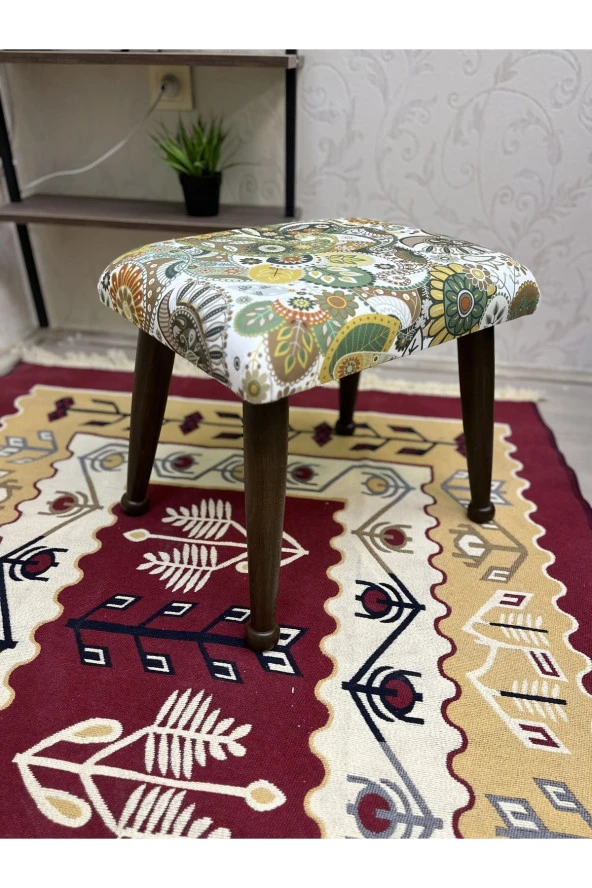 Asedia Trend Ceviz Yeşil Retro Ahşap Ayak Uzatma Pufu Makyaj Koltuğu Bench Tabure