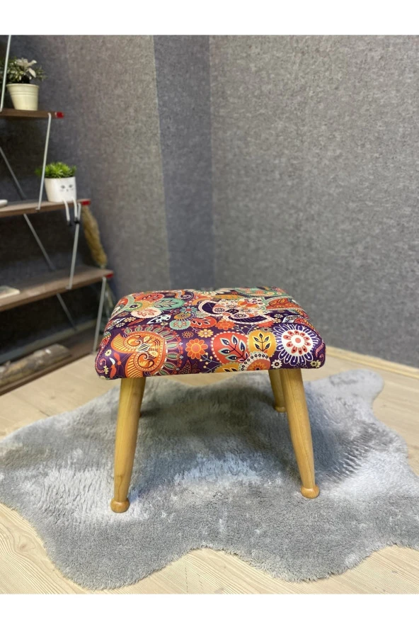 Asedia Trend Naturel Retro Ahşap Ayak Uzatma Pufu Makyaj Koltuğu Bench Tabure