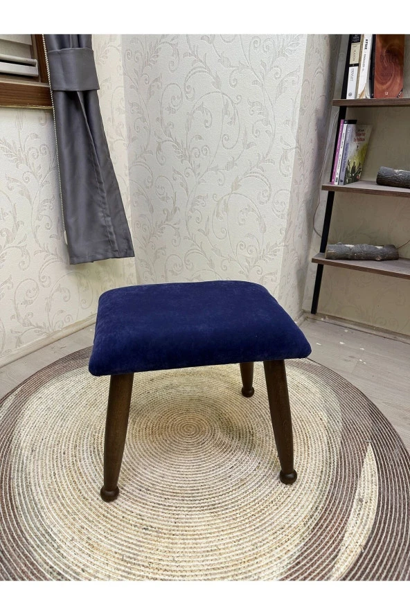 Asedia Trend Ceviz Lacivert Ahşap Ayak Uzatma Pufu Makyaj Koltuğu Bench Tabure - Resim 3