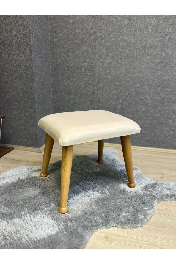 Asedia Trend Naturel Krem Ahşap Ayak Uzatma Pufu Makyaj Koltuğu Bench Tabure