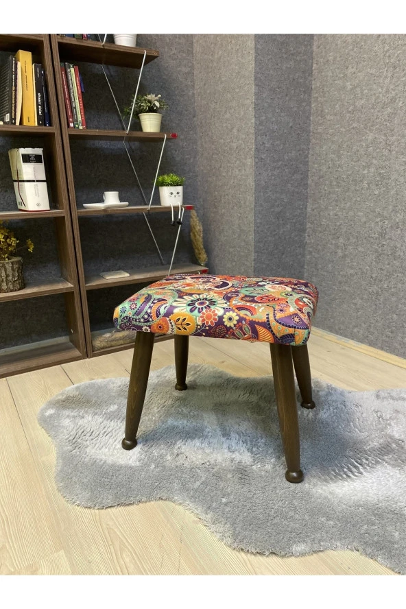 Asedia Trend Ceviz Retro Ahşap Ayak Uzatma Pufu Makyaj Koltuğu Bench Tabure - Resim 3
