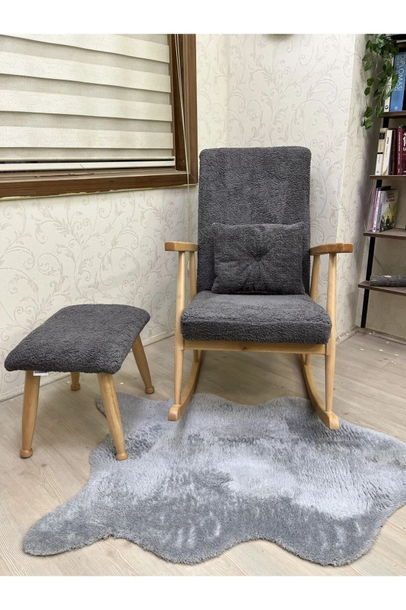 Asedia Trend Naturel Teddy Antrasit Sallanan Sandalye Dinlenme Emzirme Baba Tv Okuma Koltuğu Berjer - Resim 3