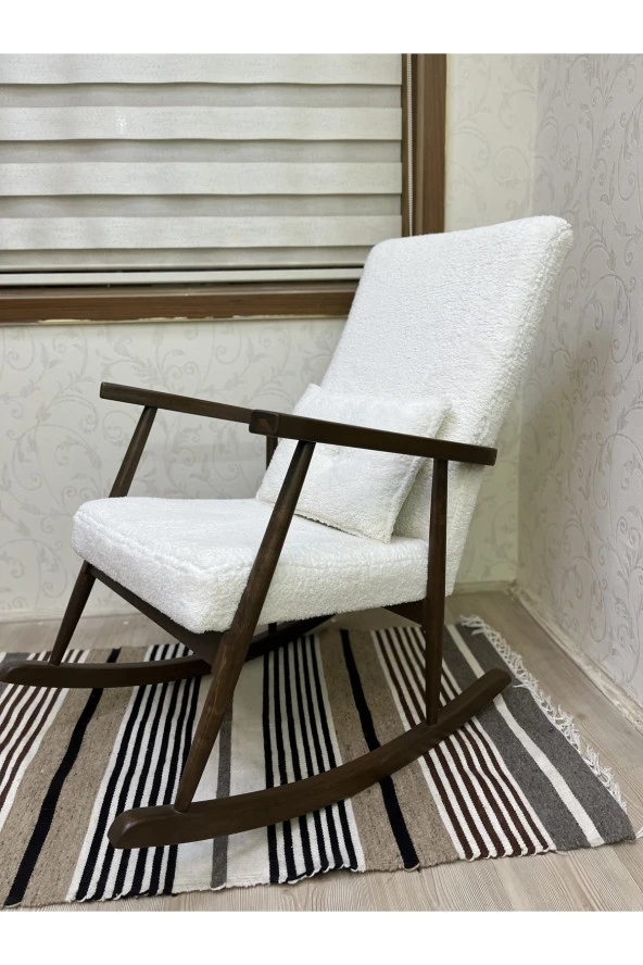 Asedia Trend Ceviz Teddy Krem Sallanan Sandalye Dinlenme Emzirme Baba Tv Okuma Koltuğu Berjer - Resim 2