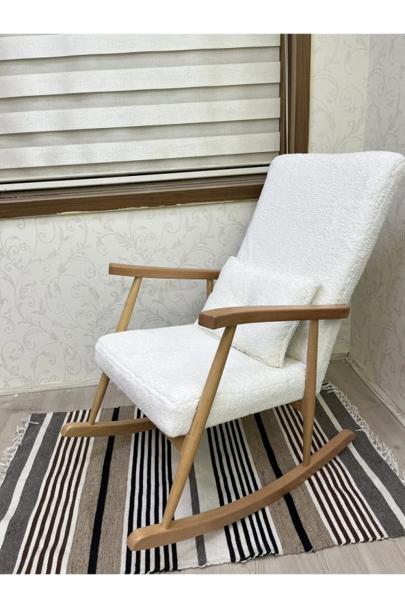 Asedia Trend Naturel Teddy Krem Sallanan Sandalye Dinlenme Emzirme Baba Tv Okuma Koltuğu Berjer - 2