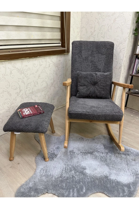 Asedia Trend Naturel Teddy Antrasit Sallanan Sandalye Dinlenme Emzirme Baba Tv Okuma Koltuğu Berjer - Resim 2