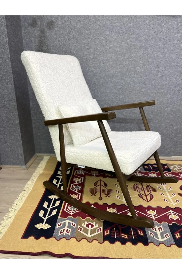 Asedia Trend Ceviz Teddy Krem Sallanan Sandalye Dinlenme Emzirme Baba Tv Okuma Koltuğu Berjer - Resim 3