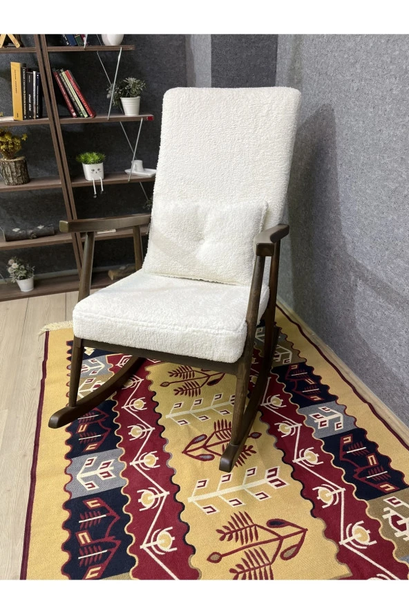 Asedia Trend Ceviz Teddy Krem Sallanan Sandalye Dinlenme Emzirme Baba Tv Okuma Koltuğu Berjer - Resim 4