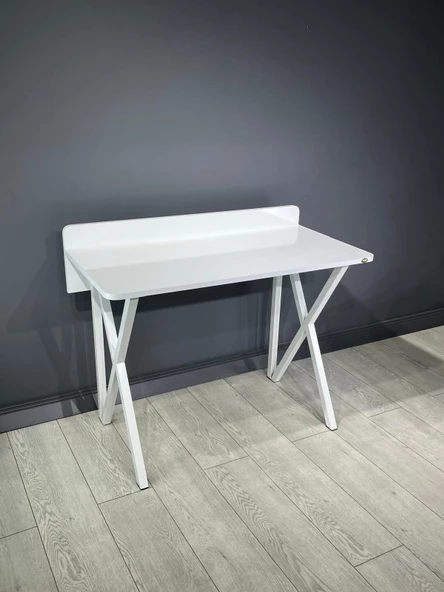Hey Modüler Mobilya Rüya Beyaz Çalışma Masası Bilgisayar Ofis Masası Metal Beyaz Ayaklı 103 Cm - 4