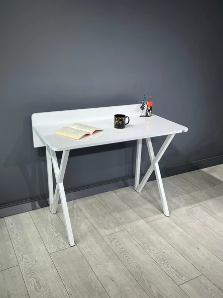 Hey Modüler Mobilya Rüya Beyaz Çalışma Masası Bilgisayar Ofis Masası Metal Beyaz Ayaklı 103 Cm - 2