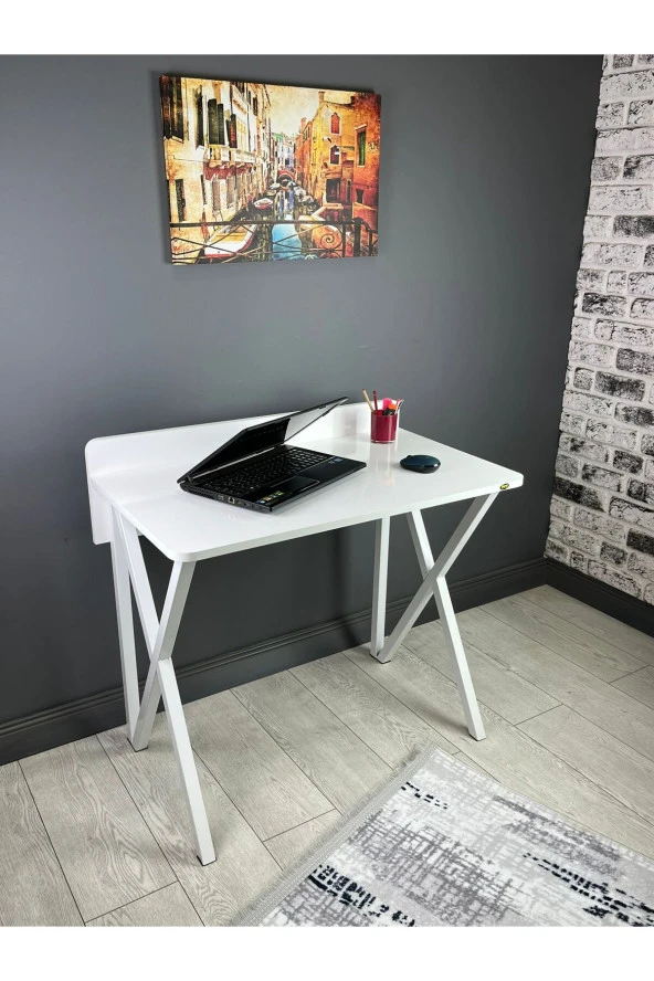 Hey Modüler Mobilya Hayal Beyaz Çalışma Masası Bilgisayar Ofis Masası Metal Beyaz Ayaklı 90 Cm