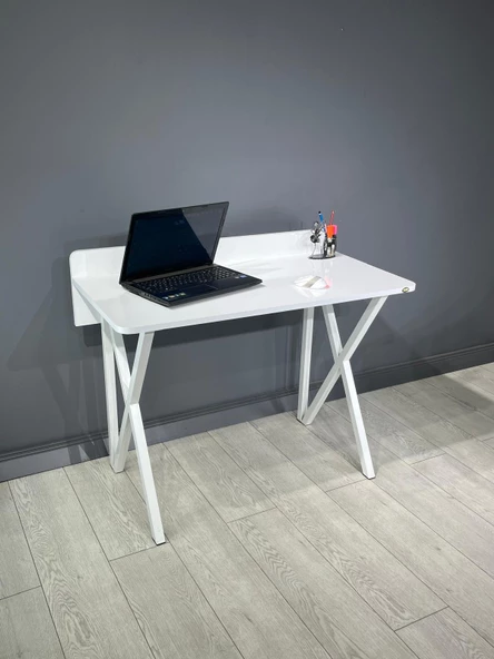 Hey Modüler Mobilya Rüya Beyaz Çalışma Masası Bilgisayar Ofis Masası Metal Beyaz Ayaklı 103 Cm - 3