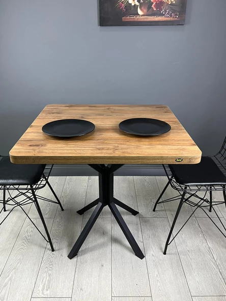 Hey Modüler Mobilya Roma Ceviz Mutfak Yemek Masası Balkon Masası Kavisli Köşe Metal Siyah Ayak 80 Cm - 2