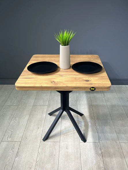 Hey Modüler Mobilya Roma Atlantik Çam Mutfak Yemek Masası Balkon Masası Kavisli Köşe Metal Siyah Ayak 80 Cm