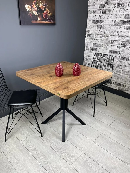 Hey Modüler Mobilya Roma Ceviz Mutfak Yemek Masası Balkon Masası Kavisli Köşe Metal Siyah Ayak 80 Cm - 3