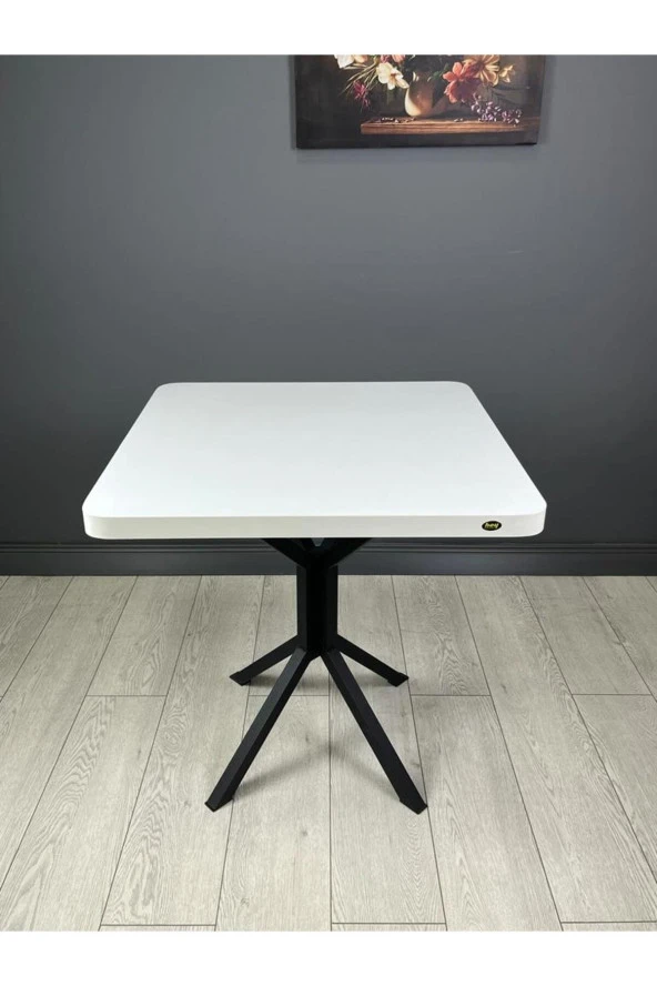 Hey Modüler Mobilya Tepe Beyaz Mutfak Yemek Masası Balkon Masası Kavisli Köşe Siyah Ayak 70 Cm