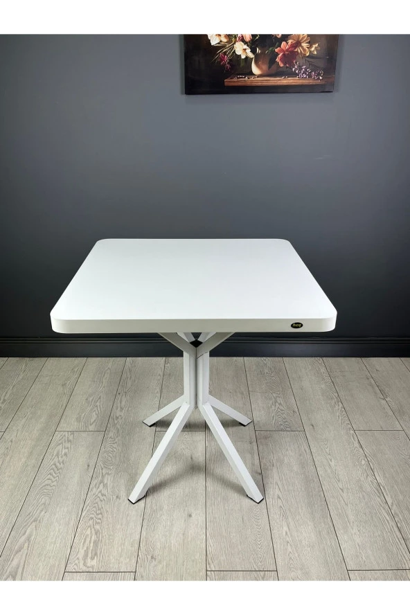 Hey Modüler Mobilya Tepe Beyaz Mutfak Yemek Masası Balkon Masası Kavisli Köşe Beyaz Ayak 70 Cm