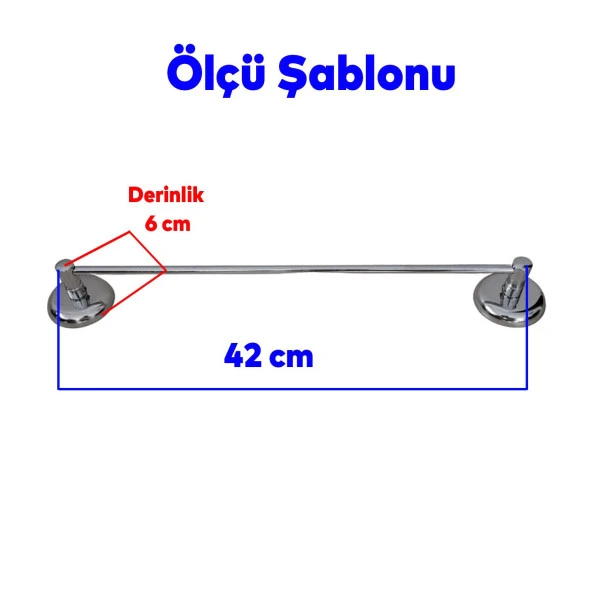 Metal Krom Bez Havlu Asma Askısı Aparatı 42 cm Banyo Lavabo Vidalı Askılık Sağlam Askı - 2
