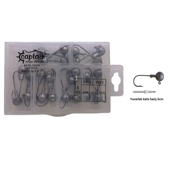 Captain 6435 Compact Eco Kutulu Jig Head Seti 10gr 25 Adet