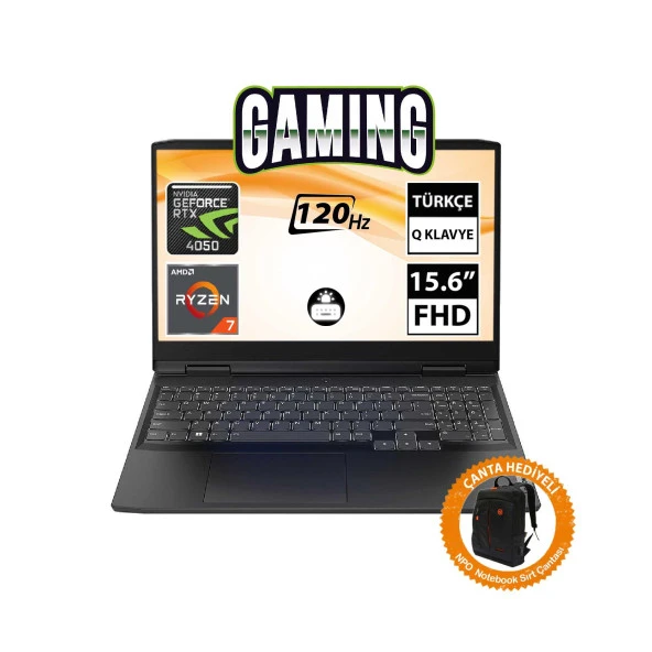 Lenovo IdeaPad Gaming 3 82SB00P4TR01 Ryzen7 7735HS 16GB 1TBSSD RTX4050 15.6" FullHD FreeDOS Taşınabilir Bilgisayar-CNT002