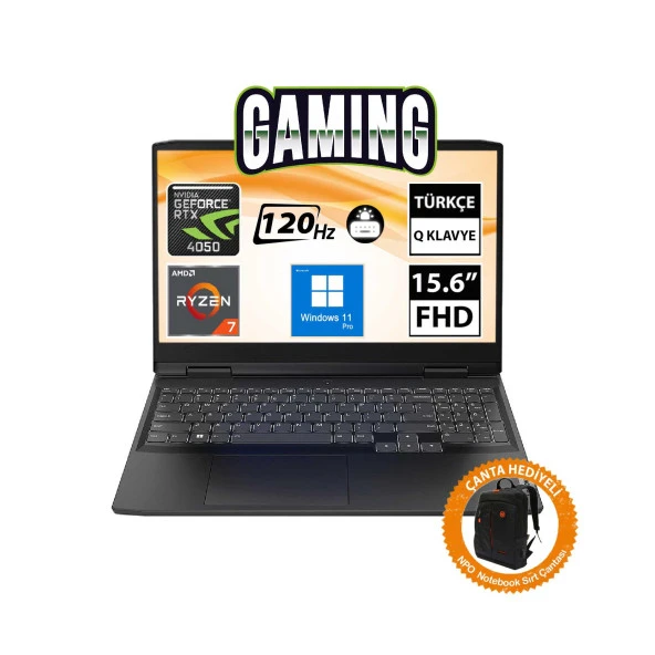 Lenovo IdeaPad Gaming 3 82SB00P4TR13 Ryzen7 7735HS 16GB 512SSD RTX4050 15.6" FullHD W11P Taşınabilir Bilgisayar-CNT014