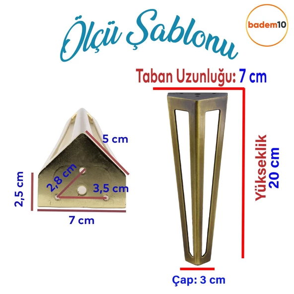 Ovit Koltuk Konsol Tv Ünite Mobilya Masa Ayağı Metal Ayakları 20 Cm Antik Sarı - 2