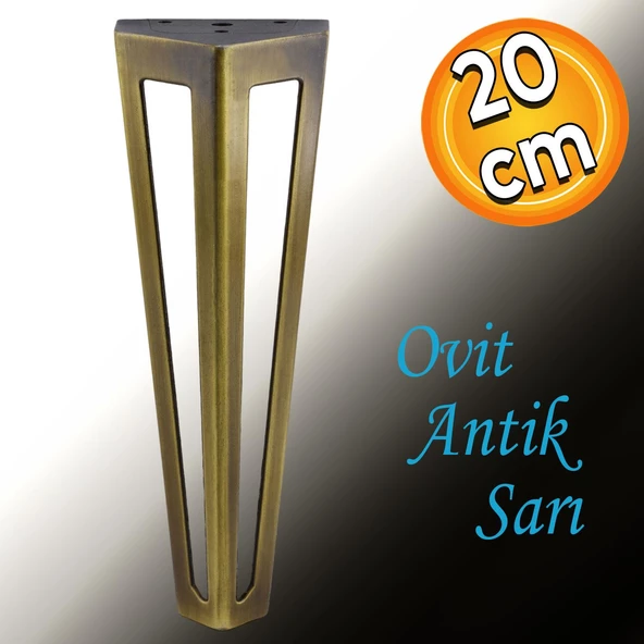 Ovit Koltuk Konsol Tv Ünite Mobilya Masa Ayağı Metal Ayakları 20 Cm Antik Sarı