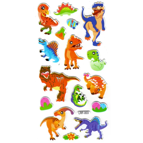 Sticker Kabartmalı Stiker Defter, Planlayıcı Etiket (lrf-003) -17X9 cm - Sevimli Vahşi Dinazor