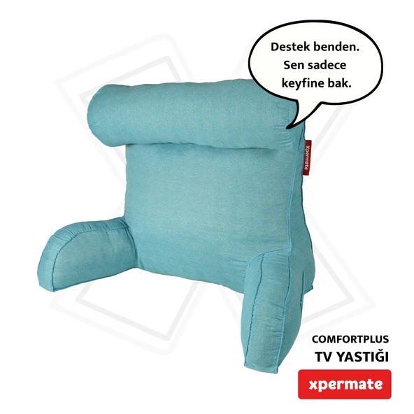 ComfortPlus Tv Yastığı Kollu  Yastık, Sırt Destek Yastığı, Üçgen Yastık, Bel Yastığı Mavi
