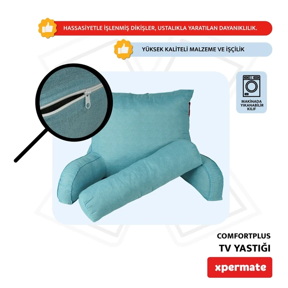 ComfortPlus Tv Yastığı Kollu  Yastık, Sırt Destek Yastığı, Üçgen Yastık, Bel Yastığı Mavi - 3