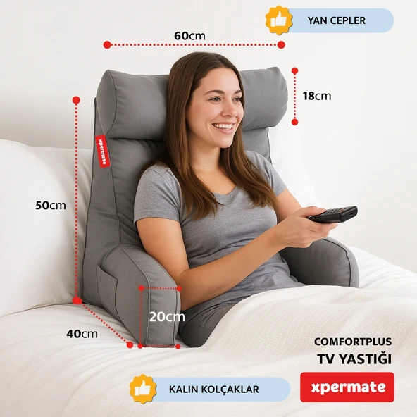ComfortPlus Tv Yastığı Kollu  Yastık, Sırt Destek Yastığı, Üçgen Yastık, Bel Yastığı Mavi - 2