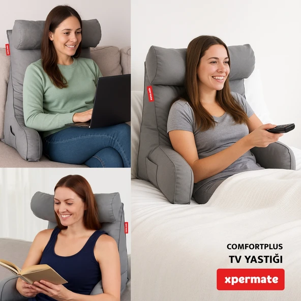 ComfortPlus Tv Yastığı Kollu  Yastık, Sırt Destek Yastığı, Üçgen Yastık, Bel Yastığı Mavi - 4