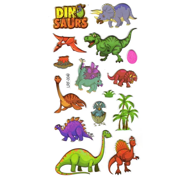 Sticker Kabartmalı Stiker Defter, Planlayıcı Etiket (lrf-004) - 17X9 cm -  Sevimli Dinazor - 2