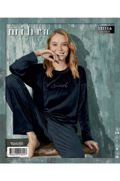 Mihra 13111-6 Kadife Lacivert Sweet Kadın Pijama Takımı