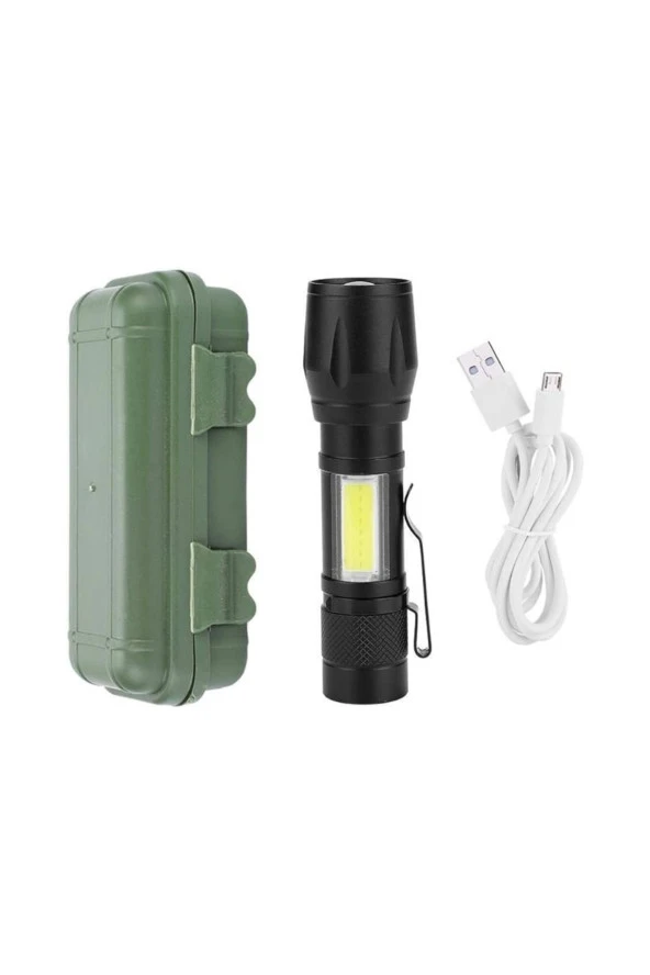 Avcı Kamp Suya Dayanıklı Güçlü LED Şarjlı El Feneri Flash