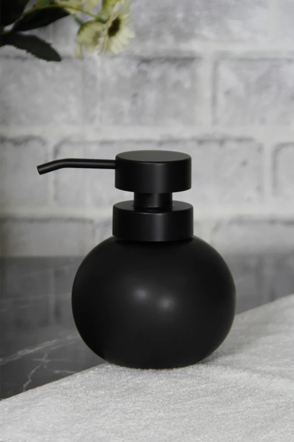 Lüks Siyah Tombul Stoneware Sıvı Sabunluk, Siyah Başlıklı Deterjanlık, Banyo Ve Mutfak Sabunluğu