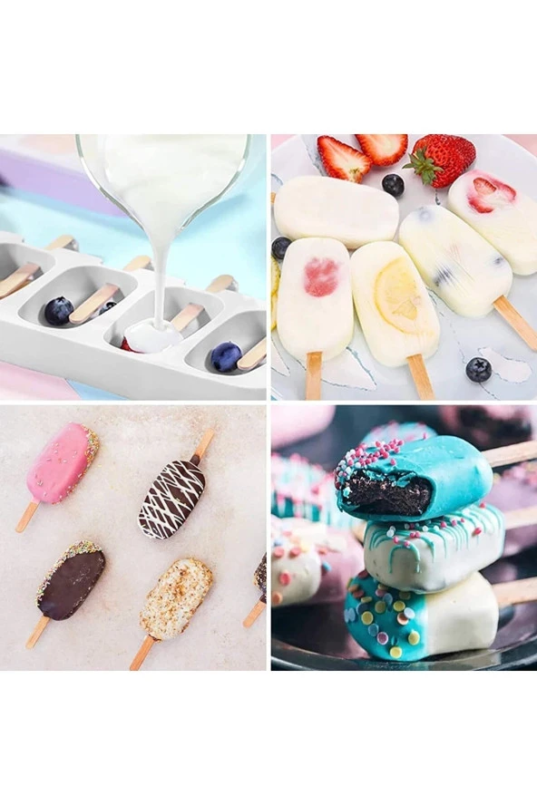 4 Lü Magnum Dondurma Kalıbı, Silikon Büyük Boy Beyaz Dondurma Kabı, Dondurmalık - ( Bpa Free ) - Resim 2